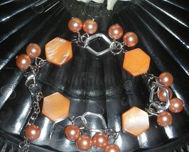 Orange Sea Shell and Pearl Charm Bracelet - $8.99