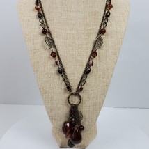 Vintage Hippie Earthy Brown Beaded Multi Chain Necklace 27 Inch - £8.84 GBP