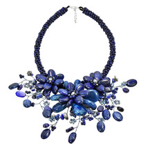Beautiful in Blue Lapis Stone Floral Bouquet Choker Necklace - £60.13 GBP
