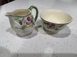 Antique Porcelain Crown Devon Hand Painted England Creamer &amp; Sugar Bowl - £7.68 GBP