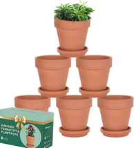 Terracotta Plant Pots with Saucer 4 Inch - 6 Pack Clay Flower Pots with Drainage - £19.98 GBP