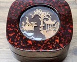 Vintage Asian Jewelry Trinket Box - Velvet lines, Chinese Japanese Pagod... - $16.29