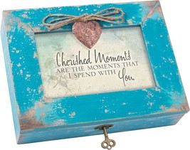 Cherished Moments I Spend With You Locket Heart Teal Wood Musical Trinket Box - £30.67 GBP