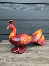 Maurice of California MCM Pottery Large 18&quot; Peacock Sculpture Yellow Red Orange - £42.94 GBP
