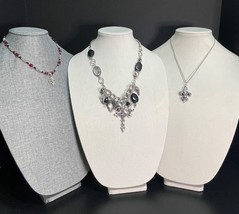 3 Silver Fleur de Li Crosses Charms Necklaces Vintage - $15.00