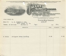 Elkins Wv ~ Valley Fornire Company-Hardware-Mine-Mill-Railroad ~1927 Bil... - £7.88 GBP