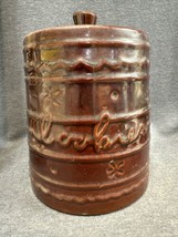 Marcrest Stoneware 1950&#39;s Brown Cookie Jar Daisy and Dot Oven-Proof Mid-... - $28.71