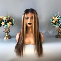 20 inch Silky straight 1b brown and blonde highlights human hair lace front wig - £331.86 GBP
