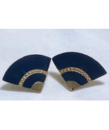 Vintage 1980s clip earrings fan shaped blue and gold fashion jewelry 80s - $76.02 MXN