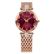 FACET STRASS Brilliant-Cut Rose GP Swiss Quartz Watch 15mm Band Burgundy... - $569.99