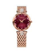 FACET STRASS Brilliant-Cut Rose GP Swiss Quartz Watch 15mm Band Burgundy... - $569.99