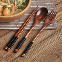 Natural Wood Spoon Chopsticks And Fork Dinner Set  - £13.58 GBP