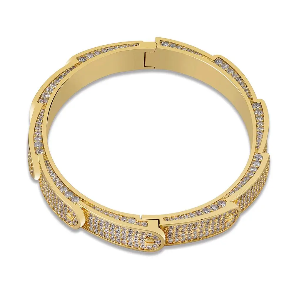 New Solid Iced Out Mens Charm Bracelets Bangle Iced Out Gold Silver Color Bracel - £53.84 GBP