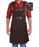 Heavy Duty Waxed Canvas Work Apron, Pockets, Adjustable Crossback, Dark ... - £29.33 GBP