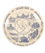 Vintage Blue Vernon Kilns USA Pottery Picture Map Of Chicago Fair Plate ... - $19.99