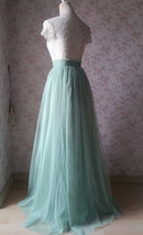 Sage Green High Slit Tulle Skirt Outfit Women Custom Plus Size Long Tulle Skirt image 4