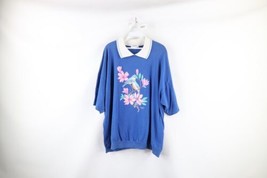 Vtg 90s Streetwear Womens 3XL Faded Flower Bird Collared Pullover T-Shir... - £31.01 GBP