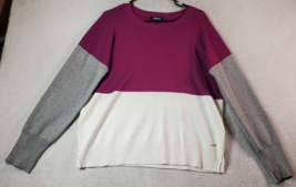 DKNY Sweater Womens Size Large Purple White Gray Viscose Long Sleeve Round Neck - £19.97 GBP