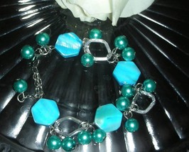 Blue Sea Shell and Pearl Charm Bracelet - $8.99