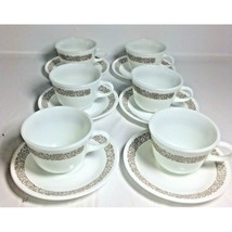 Corelle Corning Woodland Brown 6 Sets Coffee Mug Tea Cup And Saucers Made In USA - £15.86 GBP