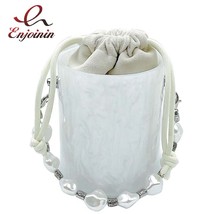 White Acrylic Bucket Handbag for Women Fashion Simple Designer Bag Party Clutch  - £56.59 GBP