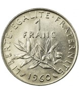 1960 France 1 Franc Coin – Fifth Republic (KM# 925, G/VG Condition or Be... - £1.05 GBP