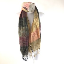 Womens Scarf Wrap Fringe Striped Colorblock Multicolor Rectangle 65x25 - £7.78 GBP