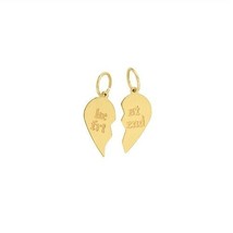 Personalized 14K Solid Yellow Gold 2 pieces Heart Split Engravable Pendant - $371.28