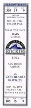 1994 Padres @ Rockies Full Unused Phantom Ticket Sept 30th Strike Year - £7.69 GBP