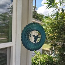 NWT Hummingbird Metal Hanging Wind Spinner 6.5&quot; Teal Enamel 3D Kinetic Y... - £8.05 GBP