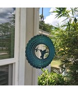 NWT Hummingbird Metal Hanging Wind Spinner 6.5&quot; Teal Enamel 3D Kinetic Y... - $10.43