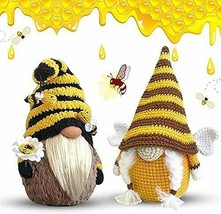 ~~ 2 Pcs Spring Bumble Bee Elf Gnomes ~ Knitted Yellow &amp; Black Faceless Plush ~~ - £15.71 GBP