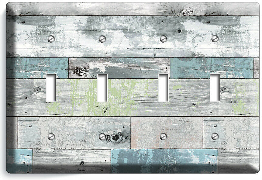 RUSTIC BEACHWOOD RECLAIMED WOOD 4 GANG LIGHT SWITCH PLATE BEDROOM ROOM ART DECOR
