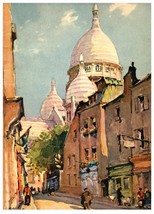 Paris France Montmartre Basilique Sacre Coeur Watercolor Print Unused Postcard - £37.43 GBP