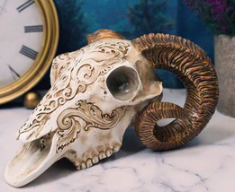 Gothic Macabre Ammon Cultic Tribal Tooled Tattoo Scrimshaw Ram Skull Figurine - £38.74 GBP