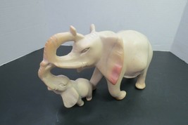 Vintage Carved White Alabaster Marble Elephant W/Baby Figurine Trunks Attached - £70.82 GBP