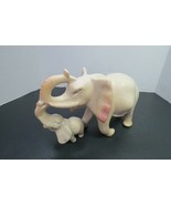 Vintage Carved White Alabaster Marble Elephant W/Baby Figurine Trunks At... - £72.55 GBP