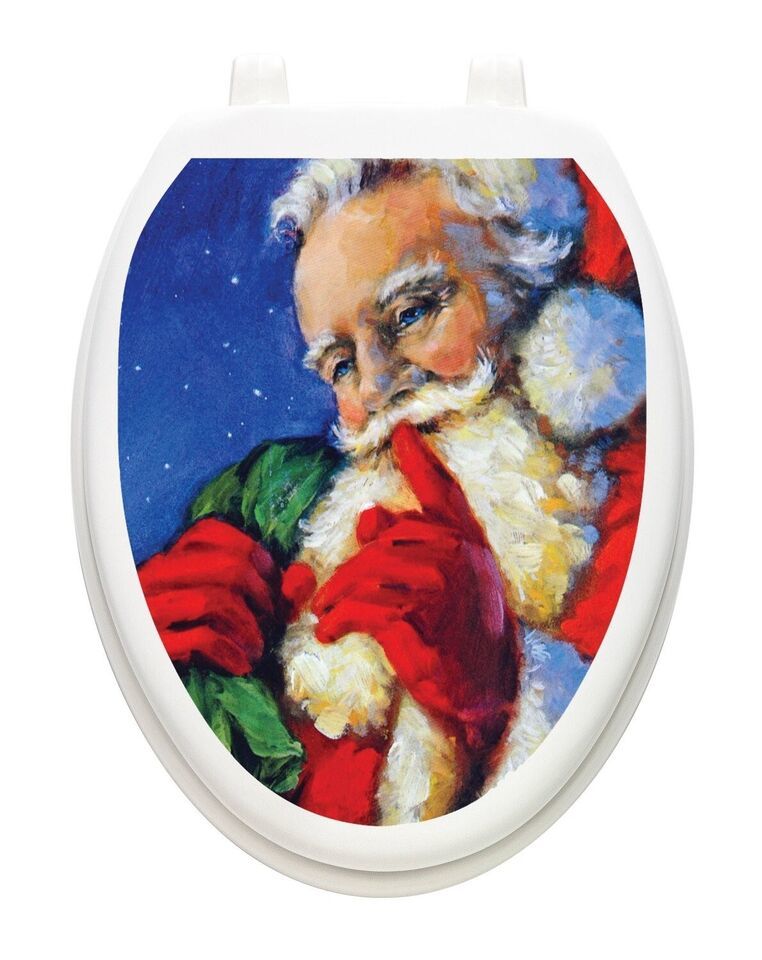 SECRET SANTA Toilet Tattoo Lid Decoration Vinyl Removable Reusable Free ... - $23.66