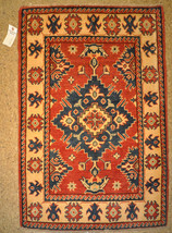 Handmade Rug 3 x 4 Kazak Red (36 x 48 in) Vibrant Wool Rug - £180.47 GBP