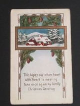 Pinecones Snow House Christmas Embossed Whitney Made Antique Postcard 1915 - £6.31 GBP