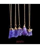 Natural Crystal Purple Quartz Stone Irregular Pendant Necklace Breathtaking - £18.77 GBP