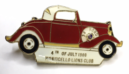 Monticello Lions Club 4th of July 1980 Lapel Pin 34 Ford Classic Car - £17.54 GBP