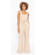 Mono B Wide Leg Jumpsuit Gauze Taupe Overall Boho Beachy Smocked Cotton ... - $34.64