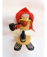 Vintage Wood Elf Gnome 2.5&quot; Ornament Red Hood Black Pipe Bottle Eye Glasses - €7,57 EUR