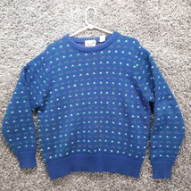 Vintage Barry Ashley Sweater Women 44 Blue Flower Stitch Allover Crew Neck - $37.02