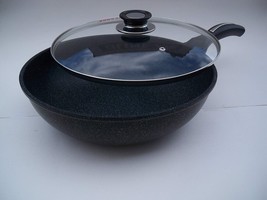 Ceramic Marble Coated Cast Aluminum Non Stick Wok With Glass Lid 24 CM - $39.59