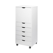 5-Drawer Wood Dresser With Top Cabinet Storage, Mobile Chest Of Drawers, Wide St - £217.46 GBP