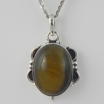 925 Sterling Silver Tiger Eye Handmade Necklace 18&quot; Chain Festive Gift PS-1914 - £25.88 GBP