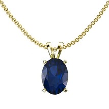 9x7mm Oval Simulated Sapphire 14K Yellow Gold Plated Solitaire Pendant 1... - $56.09