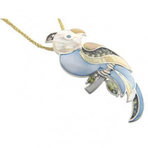 Fronay Vintage Mother of Pearl &amp; Zirconia Parrot Pendant in 925 Sterling... - $1,832.70 MXN